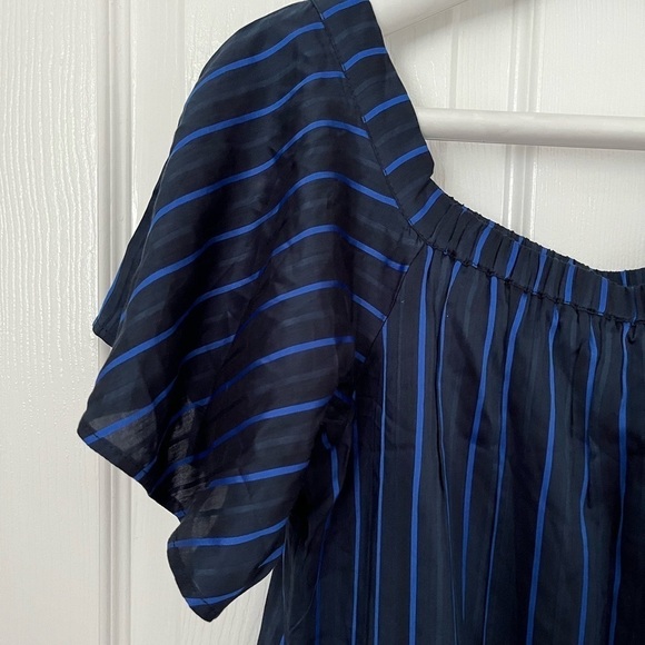 Banana Republic Navy Blue Striped off the shoulder dress, size XSmall. - Picture 2 of 5